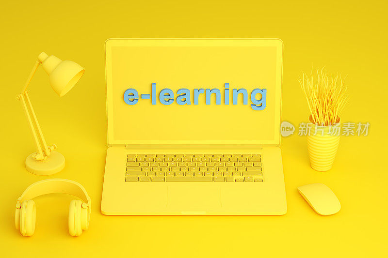 E-learning Concept, Computer Screen with E-Learning Text